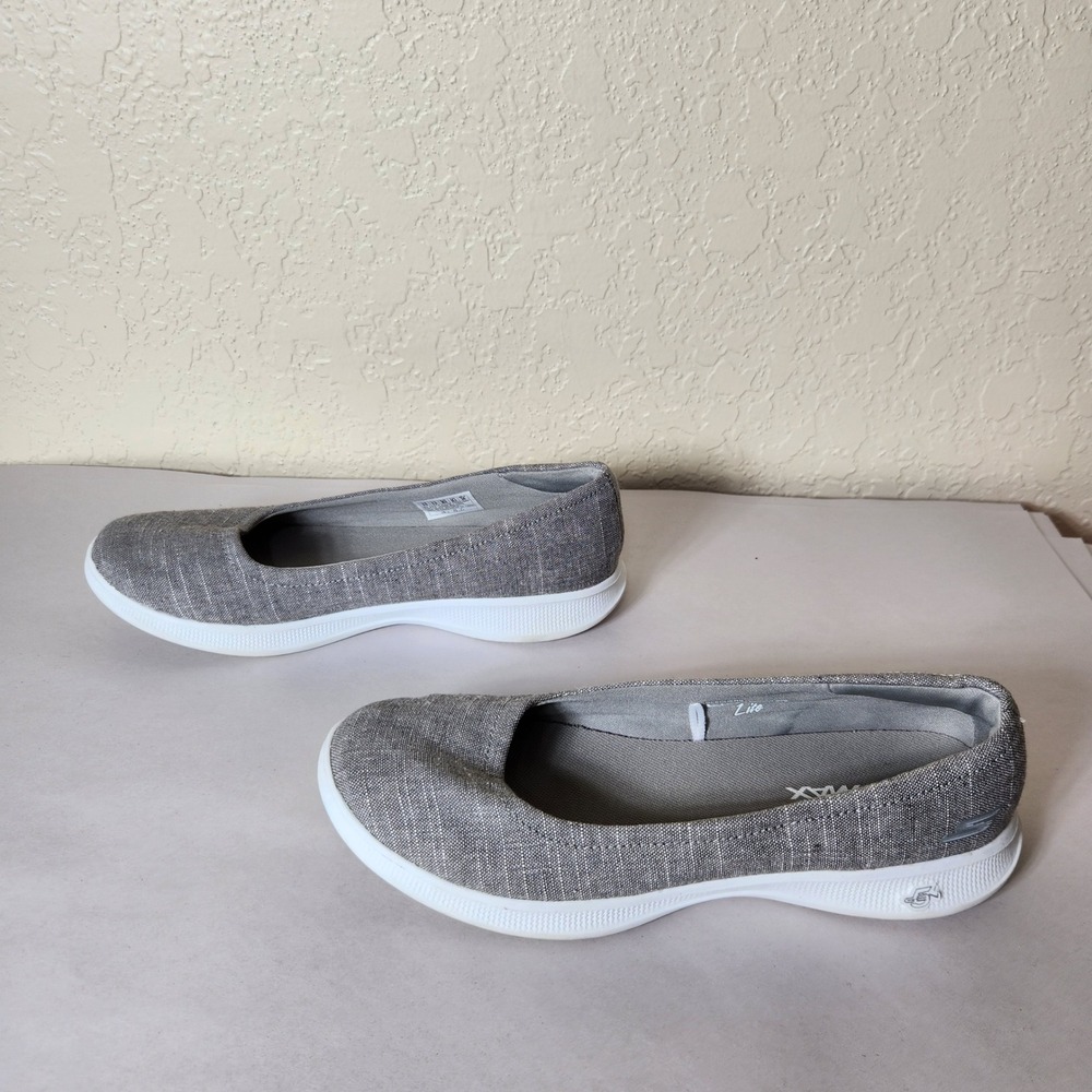 Skechers GoStep Lite Gray Textile Slip On Flats Goga Max 14474 Womens 8.5